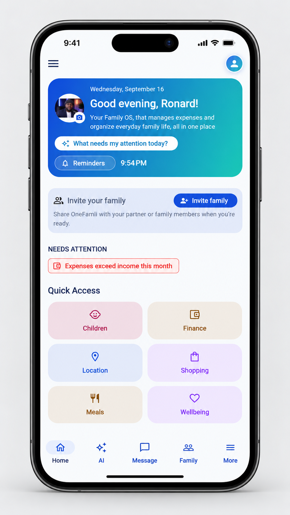 OneFamli family dashboard preview